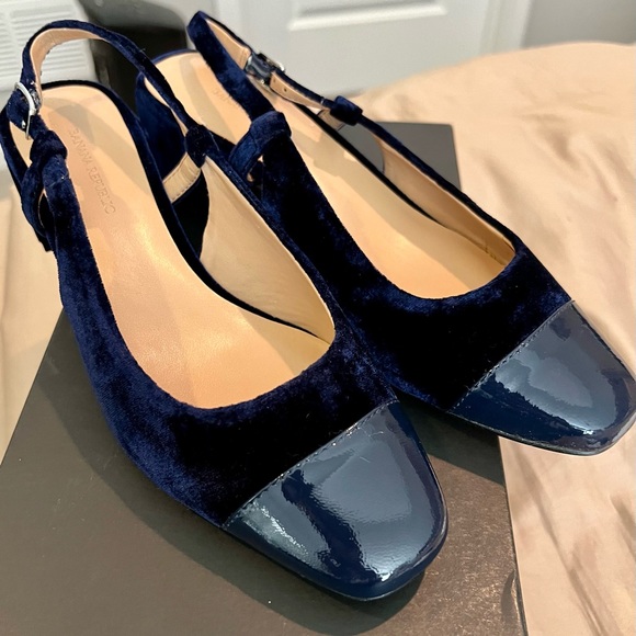 Low Block-Heel Velvet Slingback Pump - Picture 1 of 8